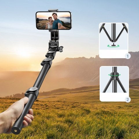 Selfie stick ze stojakiem i pilotem Bluetooth długi kijek do selfie 1.8m czarny Selfie stick ze stojakiem i pilotem Bluetooth długi kijek do selfie 1.8m czarny