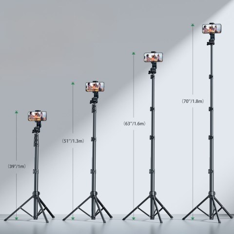 Selfie stick ze stojakiem i pilotem Bluetooth długi kijek do selfie 1.8m czarny Selfie stick ze stojakiem i pilotem Bluetooth długi kijek do selfie 1.8m czarny