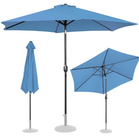 Parasol ogrodowy okrągły duży uchylny z korbką śr. 300 cm niebieski Parasol ogrodowy okrągły duży uchylny z korbką śr. 300 cm niebieski