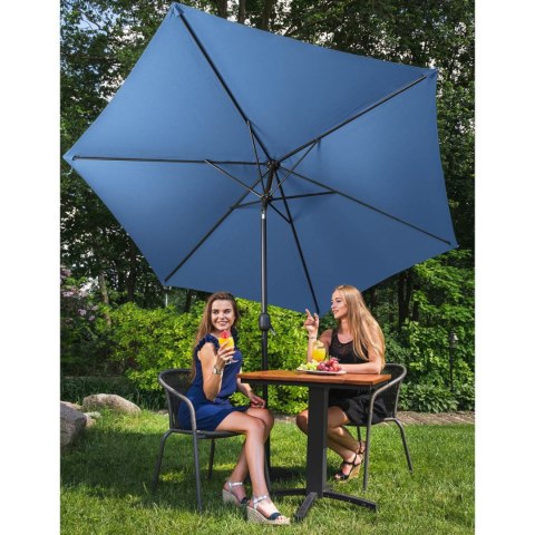 Parasol ogrodowy okrągły duży uchylny z korbką śr. 300 cm niebieski Parasol ogrodowy okrągły duży uchylny z korbką śr. 300 cm niebieski