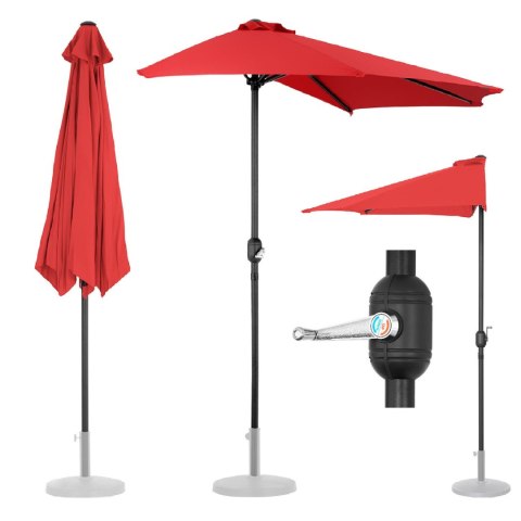 Półparasol przyścienny balkonowy tarasowy półokrągły 270 x 135 cm czerwony Półparasol przyścienny balkonowy tarasowy półokrągły 270 x 135 cm czerwony