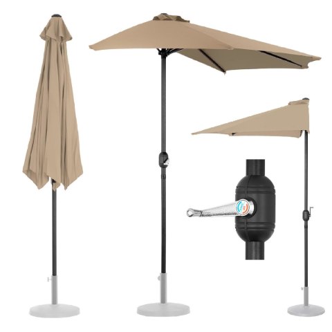 Półparasol przyścienny balkonowy tarasowy półokrągły 270 x 135 cm kremowy Półparasol przyścienny balkonowy tarasowy półokrągły 270 x 135 cm kremowy