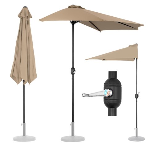Półparasol przyścienny balkonowy tarasowy półokrągły 270 x 135 cm szarobrązowy Półparasol przyścienny balkonowy tarasowy półokrągły 270 x 135 cm szarobrązowy