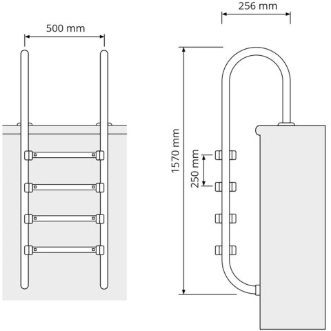 Drabinka do basenu ze stali nierdzewnej 4 stopnie 1570 mm Drabinka do basenu ze stali nierdzewnej 4 stopnie 1570 mm