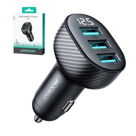 Ładowarka samochodowa 3.4A z wyświetlaczem 3x USB-A czarna Ładowarka samochodowa 3.4A z wyświetlaczem 3x USB-A czarna
