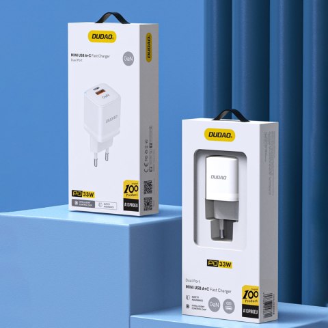 Ładowarka sieciowa GaN 33W PPS USB-C USB-A biała Ładowarka sieciowa GaN 33W PPS USB-C USB-A biała