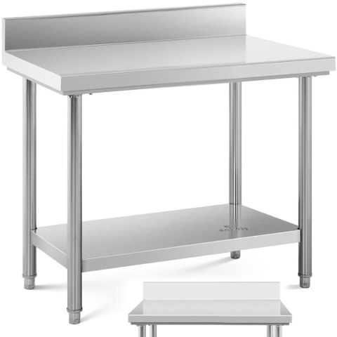 Stół blat roboczy stalowy nierdzewny przyścienny z rantem i półką 100x60cm Stół blat roboczy stalowy nierdzewny przyścienny z rantem i półką 100x60cm