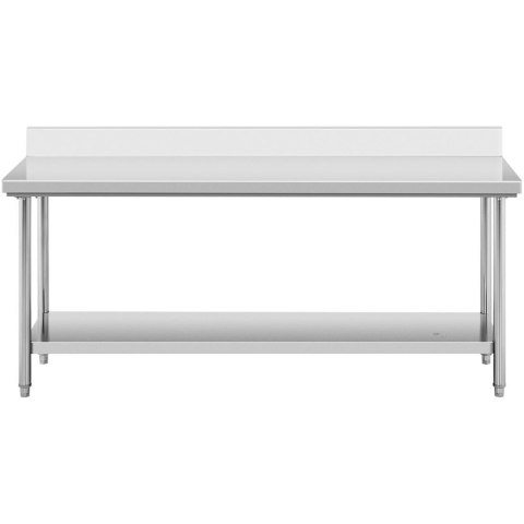 Stół blat roboczy stalowy nierdzewny przyścienny z rantem i półką 200x60cm Stół blat roboczy stalowy nierdzewny przyścienny z rantem i półką 200x60cm