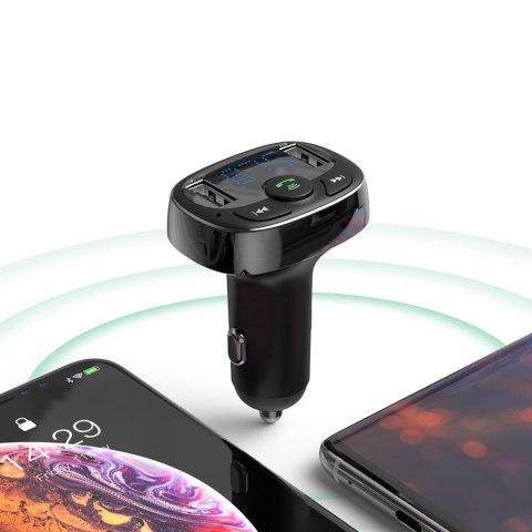 Transmiter FM Bluetooth karty TF SD ładowarka do samochodu 2x USB czarny Transmiter FM Bluetooth karty TF SD ładowarka do samochodu 2x USB czarny