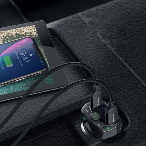 Transmiter FM Bluetooth karty TF SD ładowarka do samochodu 2x USB czarny Transmiter FM Bluetooth karty TF SD ładowarka do samochodu 2x USB czarny