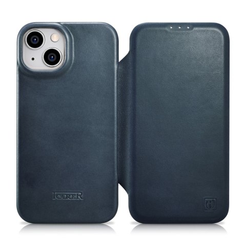Skórzane etui iPhone 14 Plus z klapką magnetyczne MagSafe CE Oil Wax Premium Leather granatowy Skórzane etui iPhone 14 Plus z klapką magnetyczne MagSafe CE Oil Wax Premium Leather granatowy