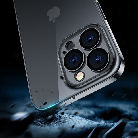Etui obudowa pokrowiec do iPhone 14 Pro z metaliczną ramką 14Q Case czarny Etui obudowa pokrowiec do iPhone 14 Pro z metaliczną ramką 14Q Case czarny