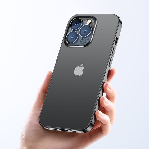Etui obudowa pokrowiec do iPhone 14 Pro z metaliczną ramką 14Q Case czarny Etui obudowa pokrowiec do iPhone 14 Pro z metaliczną ramką 14Q Case czarny