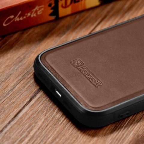 Etui pokryte naturalną skórą do iPhone 14 Plus Leather Oil Wax ciemny brąz Etui pokryte naturalną skórą do iPhone 14 Plus Leather Oil Wax ciemny brąz