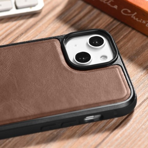 Etui pokryte naturalną skórą do iPhone 14 Plus Leather Oil Wax ciemny brąz Etui pokryte naturalną skórą do iPhone 14 Plus Leather Oil Wax ciemny brąz