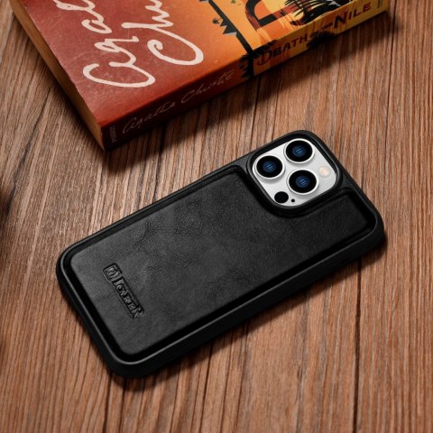 Etui pokryte naturalną skórą do iPhone 14 Pro Max Leather Oil Wax czarny Etui pokryte naturalną skórą do iPhone 14 Pro Max Leather Oil Wax czarny