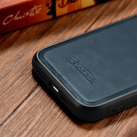 Etui pokryte naturalną skórą do iPhone 14 Pro Max Leather Oil Wax granatowy Etui pokryte naturalną skórą do iPhone 14 Pro Max Leather Oil Wax granatowy