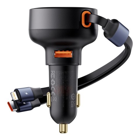 Ładowarka samochodowa z USB-A i ze zwijanym kablem USB-C iPhone 60W czarny Ładowarka samochodowa z USB-A i ze zwijanym kablem USB-C iPhone 60W czarny