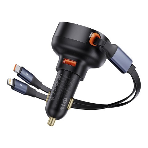 Ładowarka samochodowa z USB-A i ze zwijanym kablem USB-C iPhone 60W czarny Ładowarka samochodowa z USB-A i ze zwijanym kablem USB-C iPhone 60W czarny