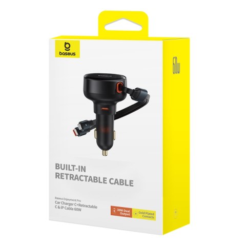 Ładowarka samochodowa z USB-C i ze zwijanym kablem USB-C iPhone 60W czarny Ładowarka samochodowa z USB-C i ze zwijanym kablem USB-C iPhone 60W czarny