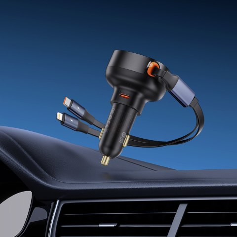 Ładowarka samochodowa z USB-C i ze zwijanym kablem USB-C iPhone 60W czarny Ładowarka samochodowa z USB-C i ze zwijanym kablem USB-C iPhone 60W czarny