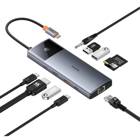 11w1 HUB Adapter USB-C do USB-C PD USB-C 3x USB-A HDMI AUX RJ-45 SD TF szary 11w1 HUB Adapter USB-C do USB-C PD USB-C 3x USB-A HDMI AUX RJ-45 SD TF szary