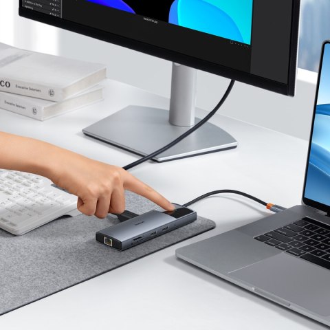 11w1 HUB Adapter USB-C do USB-C PD USB-C 3x USB-A HDMI AUX RJ-45 SD TF szary 11w1 HUB Adapter USB-C do USB-C PD USB-C 3x USB-A HDMI AUX RJ-45 SD TF szary