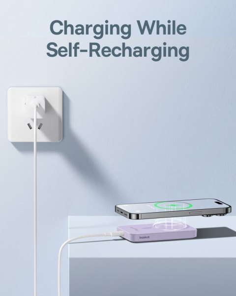Mini powerbank 5000mAh 20W + kabel USB-C 20V / 3A fioletowy Mini powerbank 5000mAh 20W + kabel USB-C 20V / 3A fioletowy
