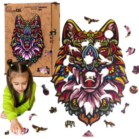 PUZZLE DREWNIANE UKŁADANKA TAJEMNICZY WILK KOLOROW PUZZLE DREWNIANE UKŁADANKA TAJEMNICZY WILK KOLOROW