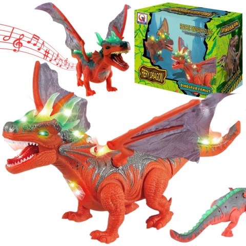 DINOZAUR SMOK Z RUCHOMYMI SKRZYDŁAMI ŚWIATŁO DŻWIĘK CHODZI RYCZY DUŻY DINOZAUR SMOK Z RUCHOMYMI SKRZYDŁAMI ŚWIATŁO DŻWIĘK CHODZI RYCZY DUŻY