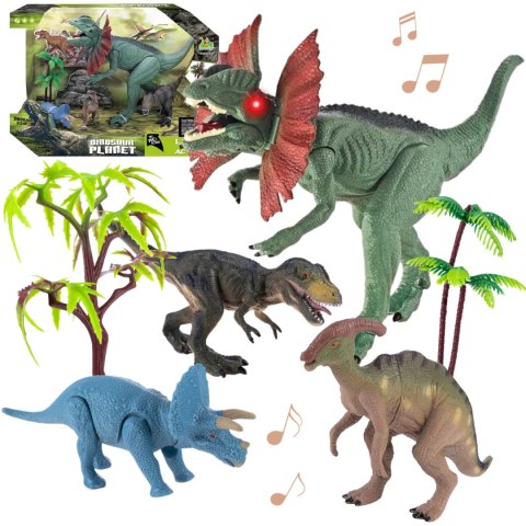 DUŻY ZESTAW 4 FIGUREK DINOZAURÓW 2 DRZEWKA ŚWIATŁO DŻWIĘK DINOZAURY DINO DUŻY ZESTAW 4 FIGUREK DINOZAURÓW 2 DRZEWKA ŚWIATŁO DŻWIĘK DINOZAURY DINO