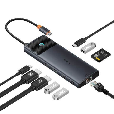 10w1 HUB Adapter USB-C do USB-C PD / 3x USB-A / 2x HDMI / RJ-45 / SD / TF czarny 10w1 HUB Adapter USB-C do USB-C PD / 3x USB-A / 2x HDMI / RJ-45 / SD / TF czarny