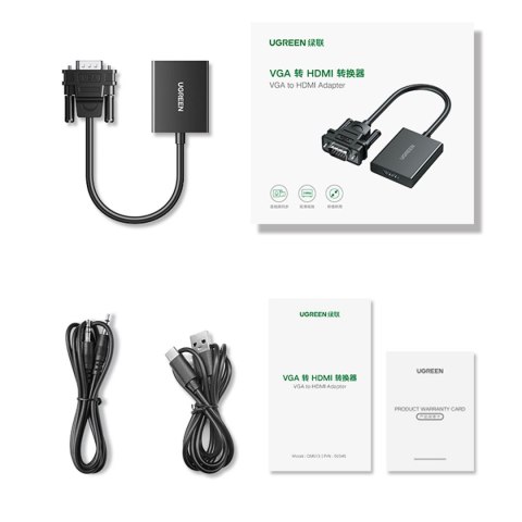 Adapter przejściówka z gniazda VGA na HDMI 15cm czarny Adapter przejściówka z gniazda VGA na HDMI 15cm czarny