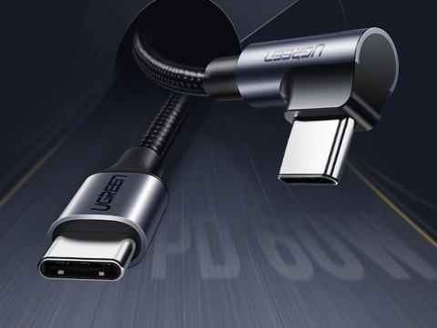 Kątowy kabel przewód USB-C Power Delivery 60W 20V 3A 2m czarno-szary Kątowy kabel przewód USB-C Power Delivery 60W 20V 3A 2m czarno-szary