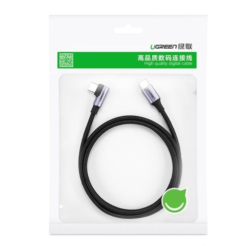 Kątowy kabel przewód USB-C Power Delivery 60W 20V 3A 2m czarno-szary Kątowy kabel przewód USB-C Power Delivery 60W 20V 3A 2m czarno-szary
