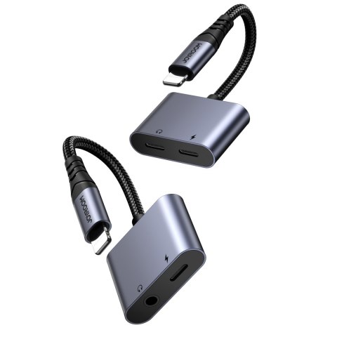 2w1 Adapter przejściówka do iPhone ładowarka + słuchawki Lightning / mini jack 3.5mm czarny 2w1 Adapter przejściówka do iPhone ładowarka + słuchawki Lightning / mini jack 3.5mm czarny