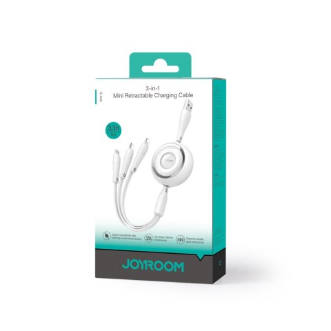 3w1 Kabel zwijany Colorful Series USB-A do USB-C / iPhone Lightning / microUSB 1m biały 3w1 Kabel zwijany Colorful Series USB-A do USB-C / iPhone Lightning / microUSB 1m biały