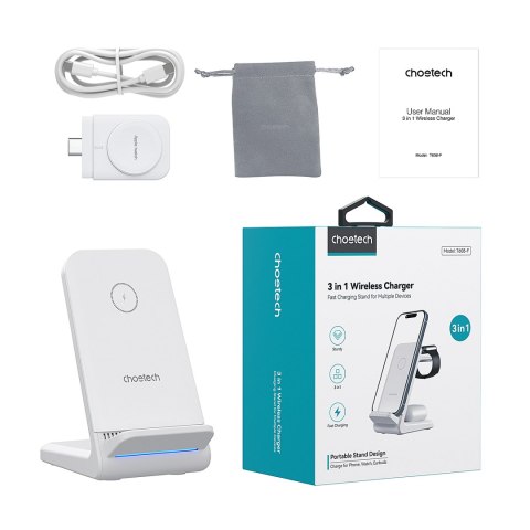 4w1 Stacja ładująca ładowarka indukcyjna Choetech T608 15W biała 4w1 Stacja ładująca ładowarka indukcyjna Choetech T608 15W biała