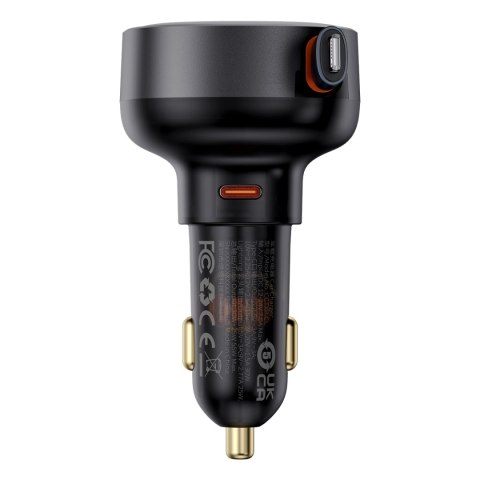 Ładowarka samochodowa ze zwijanym kalblem do iPhone Lightning USB-C 60W czarna Ładowarka samochodowa ze zwijanym kalblem do iPhone Lightning USB-C 60W czarna
