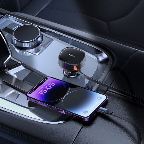 Ładowarka samochodowa ze zwijanym kalblem do iPhone Lightning USB-C 60W czarna Ładowarka samochodowa ze zwijanym kalblem do iPhone Lightning USB-C 60W czarna