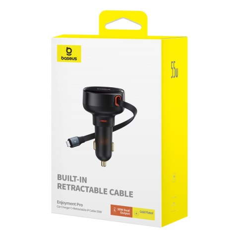 Ładowarka samochodowa ze zwijanym kalblem do iPhone Lightning USB-C 60W czarna Ładowarka samochodowa ze zwijanym kalblem do iPhone Lightning USB-C 60W czarna