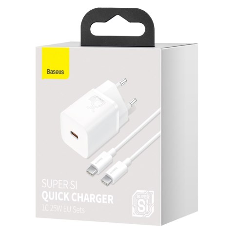 Szybka ładowarka sieciowa Si 25W 3A z kablem USB-C 1m biały Szybka ładowarka sieciowa Si 25W 3A z kablem USB-C 1m biały