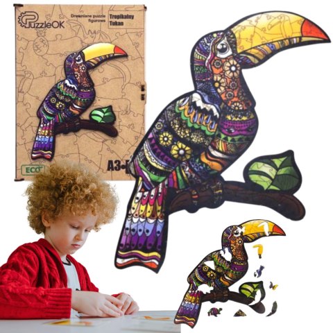 PUZZLE DREWNIANE UKŁADANKA TROPIKALNY TUKAN ZESTAW PUZZLI A3 OZDOBA PUZZLE DREWNIANE UKŁADANKA TROPIKALNY TUKAN ZESTAW PUZZLI A3 OZDOBA