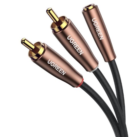 Przejściówka kabel przewód audio 3.5mm mini jack żeński - 2x RCA męski 2m brązowy Przejściówka kabel przewód audio 3.5mm mini jack żeński - 2x RCA męski 2m brązowy