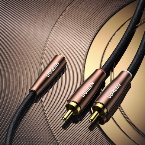 Przejściówka kabel przewód audio 3.5mm mini jack żeński - 2x RCA męski 2m brązowy Przejściówka kabel przewód audio 3.5mm mini jack żeński - 2x RCA męski 2m brązowy