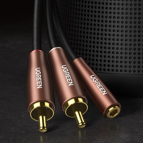 Przejściówka kabel przewód audio 3.5mm mini jack żeński - 2x RCA męski 2m brązowy Przejściówka kabel przewód audio 3.5mm mini jack żeński - 2x RCA męski 2m brązowy