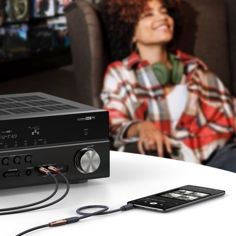 Przejściówka kabel przewód audio 3.5mm mini jack żeński - 2x RCA męski 2m brązowy Przejściówka kabel przewód audio 3.5mm mini jack żeński - 2x RCA męski 2m brązowy