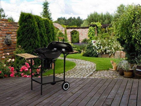 Grill ogrodowy węglowy z pokrywą i półkami ruszt popielnik Grill ogrodowy węglowy z pokrywą i półkami ruszt popielnik