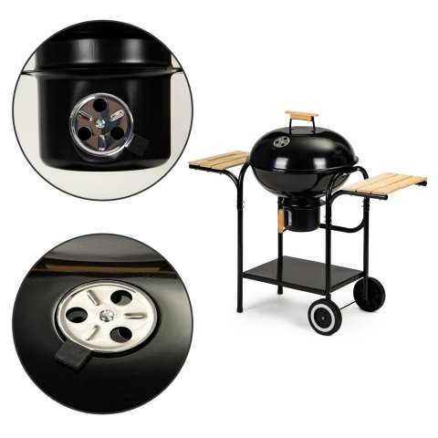 Grill ogrodowy węglowy z pokrywą i półkami ruszt popielnik Grill ogrodowy węglowy z pokrywą i półkami ruszt popielnik
