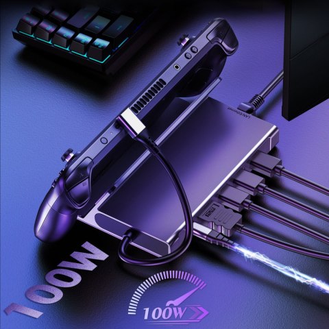 HUB Adapter do Steam Deck USB-C USB-A HDMI RJ45 PD szary HUB Adapter do Steam Deck USB-C USB-A HDMI RJ45 PD szary